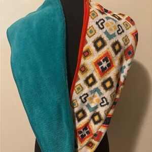 Colorful Teal & Geometric Patterned Towel Hair Wrap